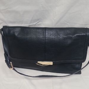 B. Makowsky Black Pebbled Leather Convertible Clutch / Shoulder Bag